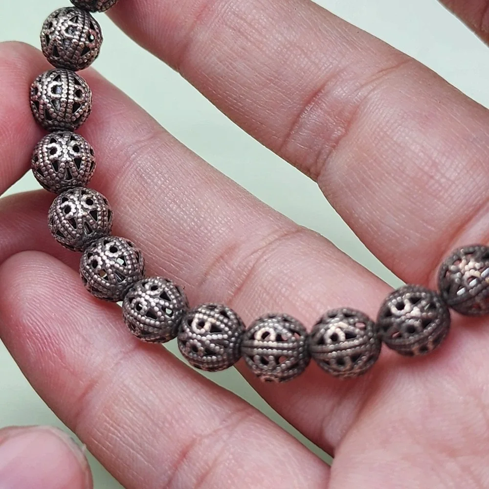Alex & Ani Vintage Sixty-Six Bronze Tone Filigree Bead Bracelet Coin Charm Boho